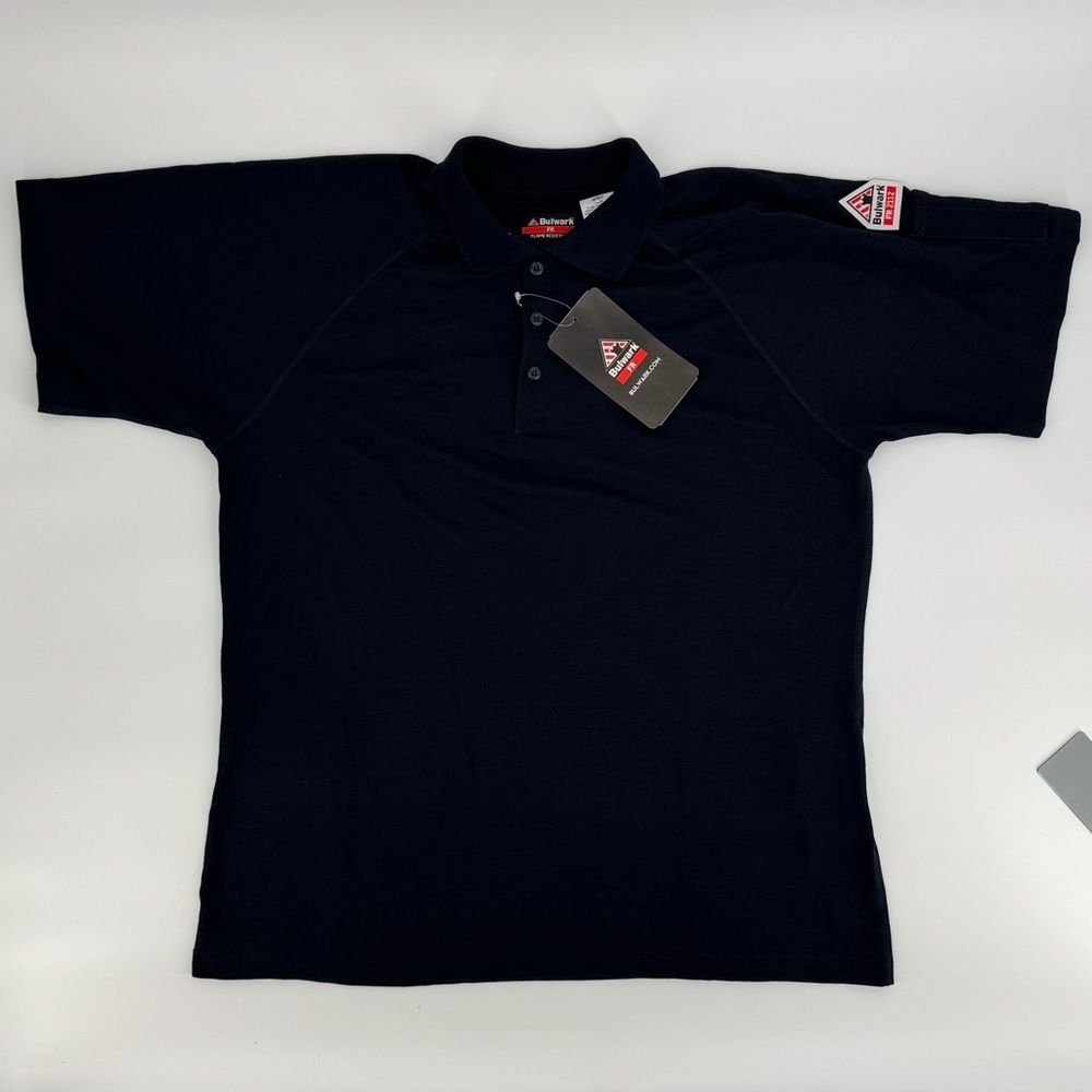 Men’s Bulwark Classic Lightweight FR Short Sleeve Polo Large Dark Navy
